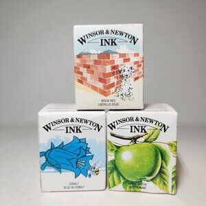 3X Winsor & Newton Drawing Ink 14ml Bottle Blue Red Green Shimmer NEW Art Suppli
